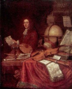A Self Portrait Of The Artist With A Still Life Of A Globe, Books, Violins And Other Instruments by Willem Van Mieris Leiden
