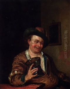 A Peasant Man Holding A Large Roemer At A Table In A Interior