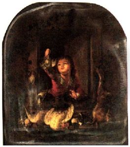A Boy Holding Up Poultry At An Open Window, With A Still Life Of Dead Game by Willem Van Mieris Leiden