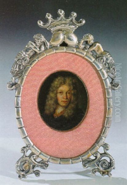 A Portrait Of A Man, Wearing A Blue And Brown Waistcoat With White Chemise - view 1