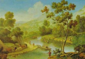 Gebirgige Fluslandschaft Mit Booten
