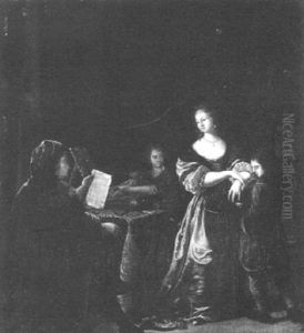 Interieur Mit Einer Einen Brief Lesenden Figur Und Einer Dame by Willem Van Mieris Leiden