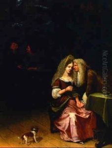 An Elegant Couple Courting In An Interior by Willem Van Mieris Leiden