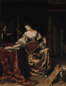 An Interior With A Woman Playing The Lute by Willem Van Mieris Leiden