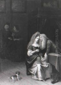 An Elegant Couple Courting In An Interior With An Elderly Couple Nearby by Willem Van Mieris Leiden