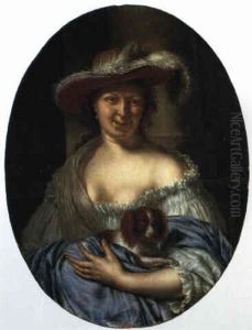 The Personification Of Lust: Woman Wearing A Plumed Hat Holding A Dog The Personification Of Lust: Woman Wearing A Plumed Hat Holding A Dog