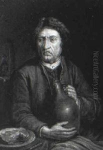 Man In An Interior Holding An Earthenware Jug