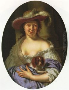 Portrait Of A Woman Wearing A Straw Hat And Holding A Dog