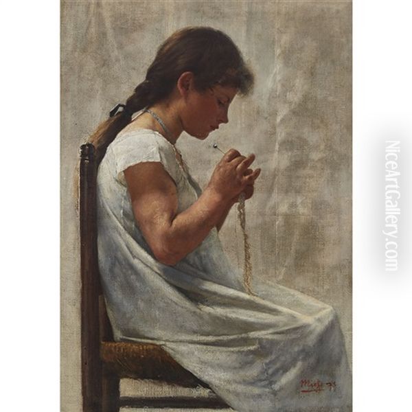 Young Girl Making Lace - view 1