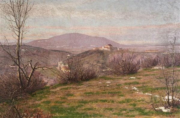 Landschaft Mit Blick Auf Kronstadt Vom Burghals Aus Richtung Schlossberg Mit Schloss Und Pulverhaus, Schlossbergzeile, Im Hintergrund Der Zeidner Berg - view 1