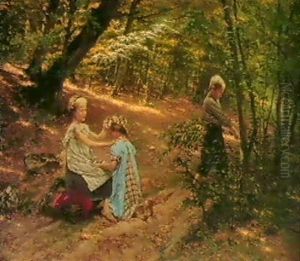 Children In The Forest by Frigyes Friedrich Miess