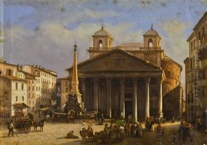Rome, A View Of The Pantheon by Giovanni Migliara