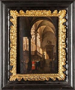 Interno Di Cortile Con Figure by Giovanni Migliara
