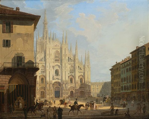 Veduta Di Piazza Del Duomo In Milano Con Il Coperto Dei Figini E L'isolato Del Rebecchino - view 1