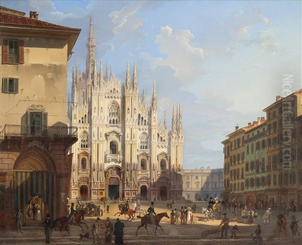 La Piazza Del Duomo A Milano Col Coperto Dei Figini - view 1