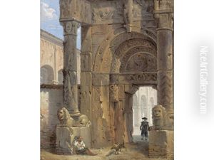 The Temple Of Karnak, Luxor (+ And An Architectural Capriccio With A Porch) (pair) by Giovanni Migliara