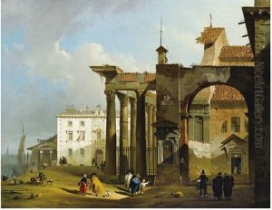 Vue Imaginaire Avec La Colonnade San Lorenzo, Milan