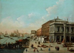 Venise Le Palais Des Doges Et Le Quai Des Esclavons; L'entree Du Grand Canal Vue Du Quai Des Esclavons (pair) by Giovanni Migliara