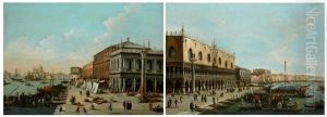 Venise Le Palais Des Doges Et Le Quai Des Esclavons; L'entree Du Grand Canal Vue Du Quai Des Esclavons (pair) by Giovanni Migliara