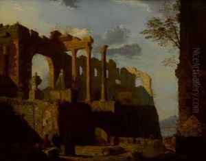 Classical Landscape With Ruins, Figures And Seascape Beyond Classical Landscape With Ruins, Figures And Seascape Beyond