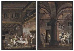 Two Scenes Of Life In The City Guard (pair) by Giovanni Migliara