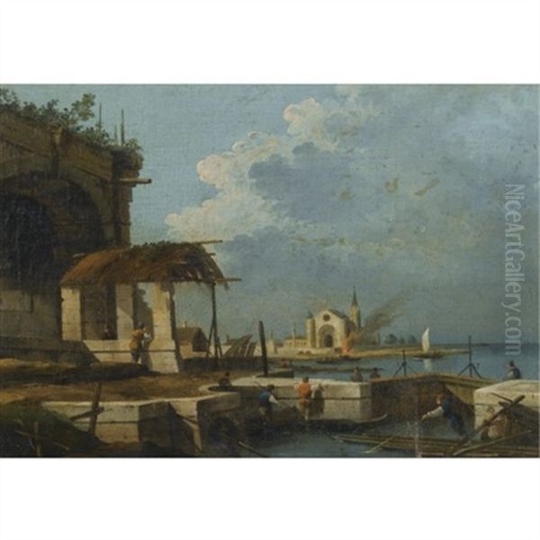 A Capriccio Of The Venetian Laguna With A Church In The Distance - view 1