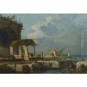 A Capriccio Of The Venetian Laguna With A Church In The Distance by Giovanni Migliara