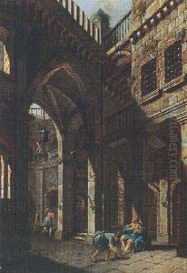 An Interior Of A Prison With A Guard Shackling A King