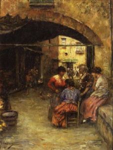 An Italian Street Scene by Vincenzo Migliaro