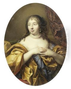 Portrait Of A Lady, Half-length, In A Blue Dress With A Gold Shawl