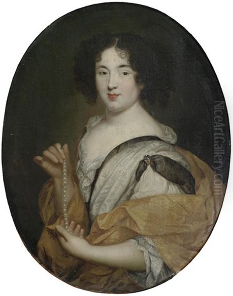 Portrait Of A Lady, Half-length, In A White Dress And Gold Wrap - view 1