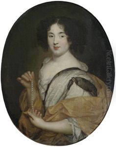 Portrait Of A Lady, Half-length, In A White Dress And Gold Wrap by Pierre Mignard