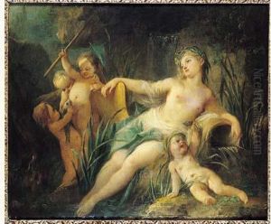 Une Nymphe Au Bain Avec Cupidon by Pierre Jacques Bethon