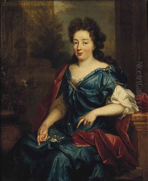 Portrait Of A Lady, Possibly Hortense Mancini, Duchess Of Mazarin (1640-1699), Three-quarter-length, Seated, In A Blue Silk Dress And Red Wrap... - view 1