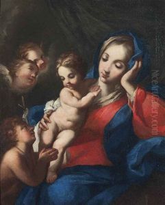 The Madonna And Child With The Infant Saint John The Baptist And Putti by Pierre Mignard