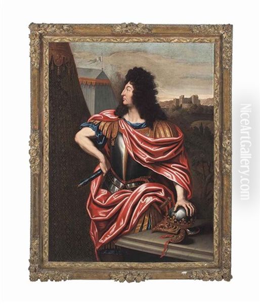 Portrait Of Louis Xiv (1638-1715), Three-quarter-length, As A Roman Emperor, Beside An Encampment, A Fortified Town Beyond - view 1
