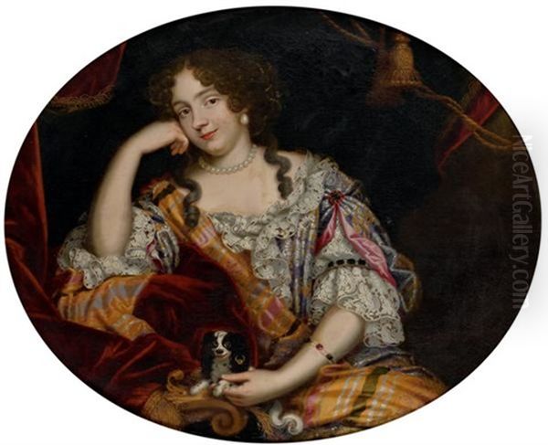 Portrait De Jeune Femme Avec Son Chien Et Portrait De Gentilhomme A La Veste De Brocard (pair) - view 1