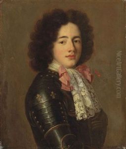 Portrait Of Louis De Bourbon, Comte De Vermandois (1667-1683) In Armour With The Royal Coat-of-arms On The Shoulder, A Lace Neckerchief And Pink Bow by Pierre Mignard