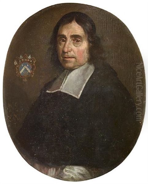 Portrait Of A Gentleman In An Embroidered Waistcoat, A Brown Mantle And A Lace Jabot (+ Portrait Of A Cleric; Pair) - view 1