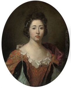 Portrait Of A Lady In A Gold Embroidered Dress With Lace Trim