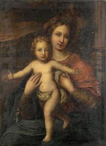 The Madonna And Child, Before A Landscape by Pierre Mignard