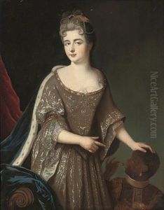 Portrait Of A Lady Traditionally Identified As Princess Marie-adelaide Of Savoy (1685-1712), Later Dauphine Of France, Three-quarter-length, In A Silver Embroidered Dress, Attended By A Portrait Of A Lady Traditionally Identified As Princess Marie-adelaide Of Savoy (1685-1712), Later Dauphine Of France, Three-quarter-length, In A Silver Embroidered Dress, Attended By A