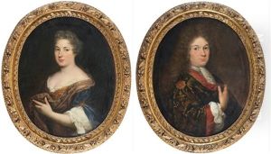 Portrait De Gentilhomme En Robe D'interieur Brodee (+ Portrait De Dame De Qualite; 2 Works) by Pierre Mignard