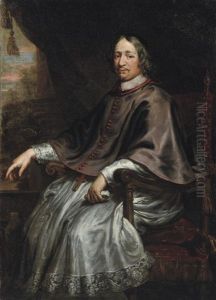 Portrait Of A Cleric, A Landscape Beyond (jean-frangois-paul De Gondi?) by Pierre Mignard