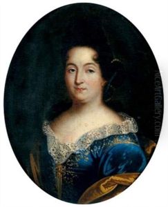 Portrait De Femme A La Robe Bleue Bordee De Dentelle