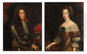 Portrait Of A Gentleman In Armour (+ Portrait Of A Lady In Gold And White Embroidered Dress; Pair)