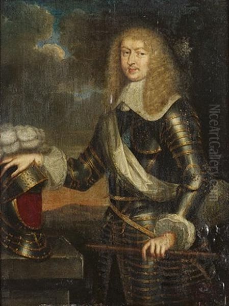 Portrait Of An Officer (francois Emmanuel De Bonne De Crequy, Duc De Lesdiguieres, Marechal Of France?), Wearing Armour, A Baton In His Left Hand And His Right Resting On A Helmet - view 1