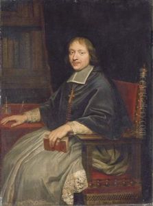 Portrait Of A Cleric, (jean-francois-paul De Gondi, Future Cardinal De Retz?), Seated Three-quarter-length, A Book In His Hand, At A Table by Pierre Mignard