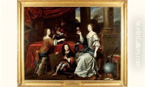 Portrait De La Duchesse De La Valliere Et De Ses Enfants Mademoiselle De Blois Et Le Comte De Vermandois (?)