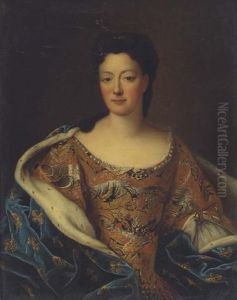 Portrait Of The Duchesse De Guise In An Elaborate Embroidered Dress And Ermine Trimmed Shawl by Pierre Mignard